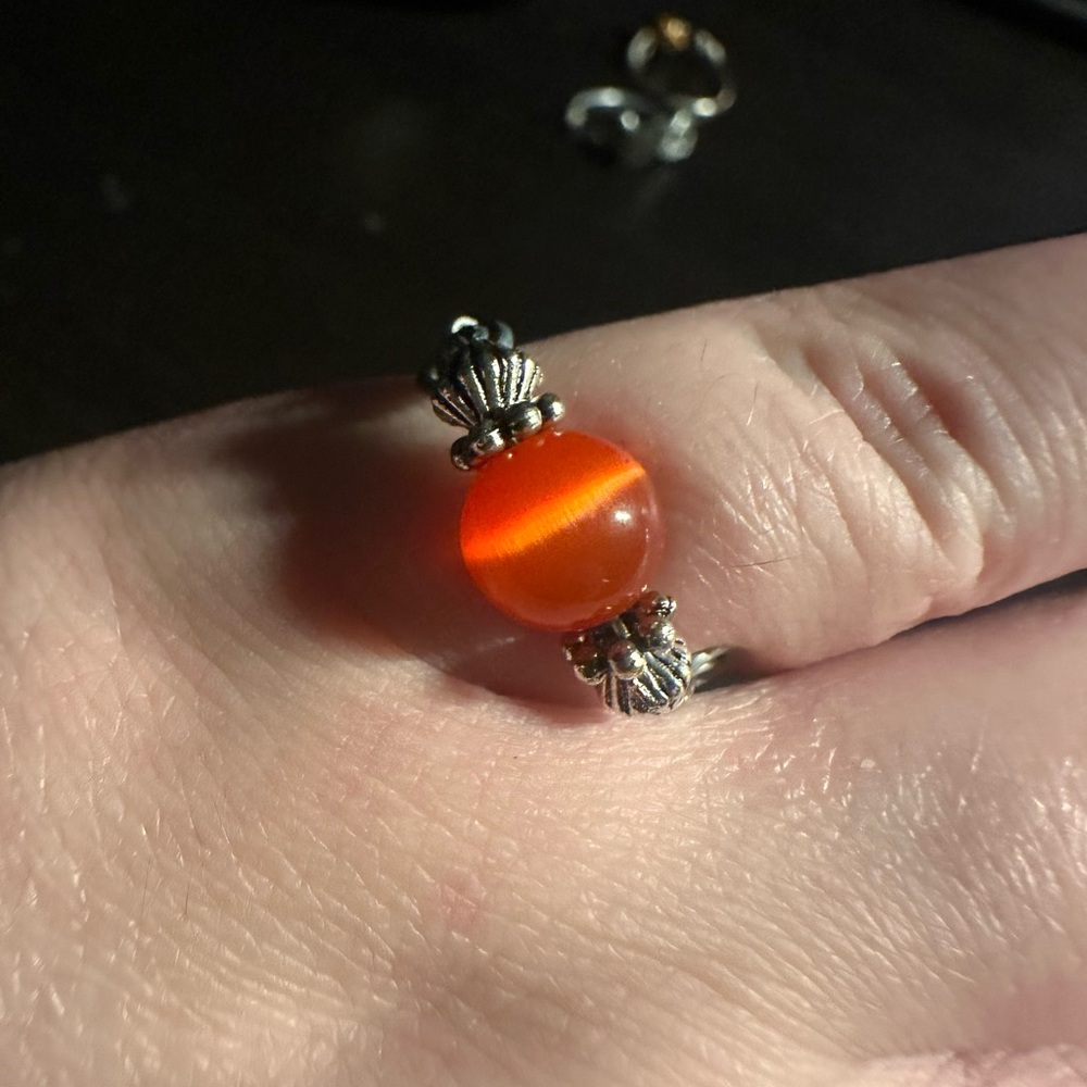 Handmade Orange Cat’s Eye Silver Fidget Ring